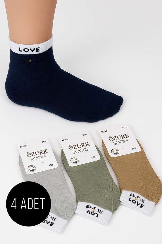 Women's Patterned 4-Pack Terry Towel Socks Assortment 7