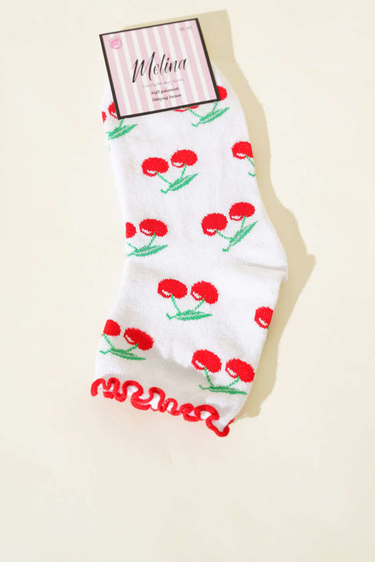 جوارب نسائية بيضاء بنقشة فواكه