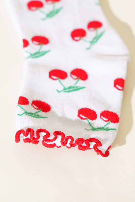 جوارب نسائية بيضاء بنقشة فواكه