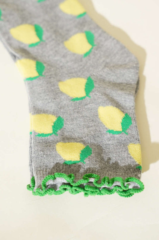 جوارب نسائية رمادية اللون بنقشة فواكه