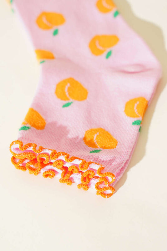 جوارب نسائية وردية اللون بنقشة فواكه