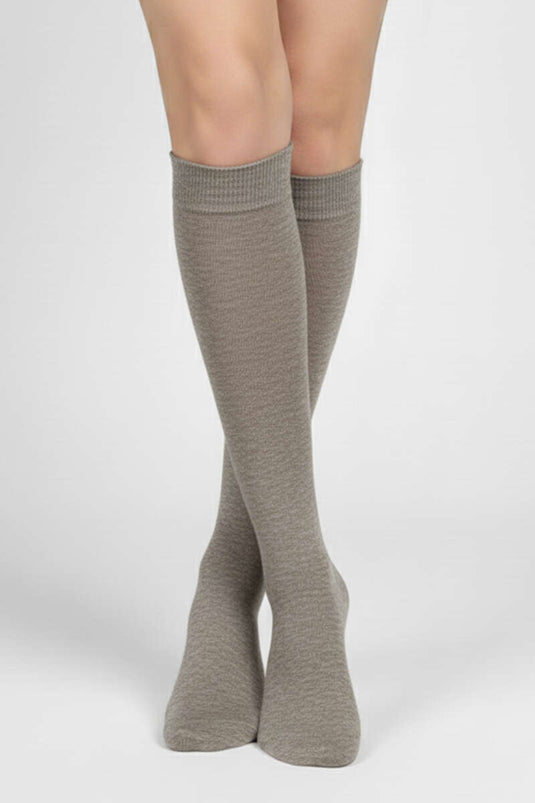 Dames katoenen kniekousen, beige