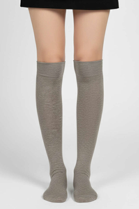 Dames katoenen kniekousen, beige