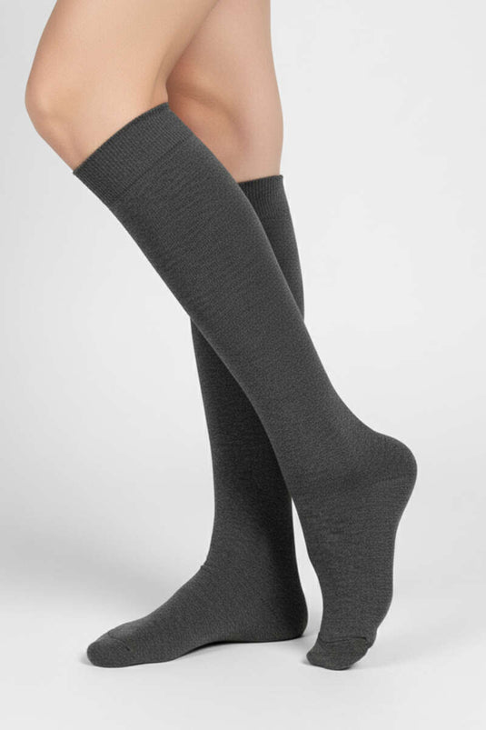Dames katoenen kniekousen, donkergrijs