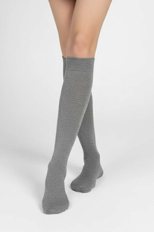 Dames katoenen kniekousen grijs