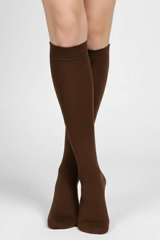 Dames katoenen kniekousen, bruin