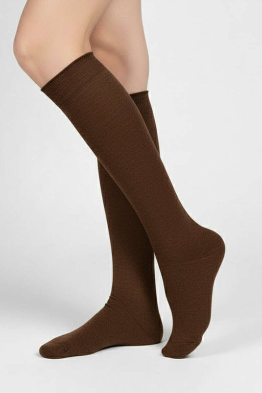 Dames katoenen kniekousen, bruin