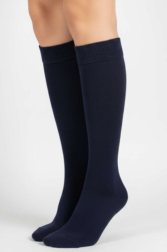 Dames katoenen kniekousen, marineblauw