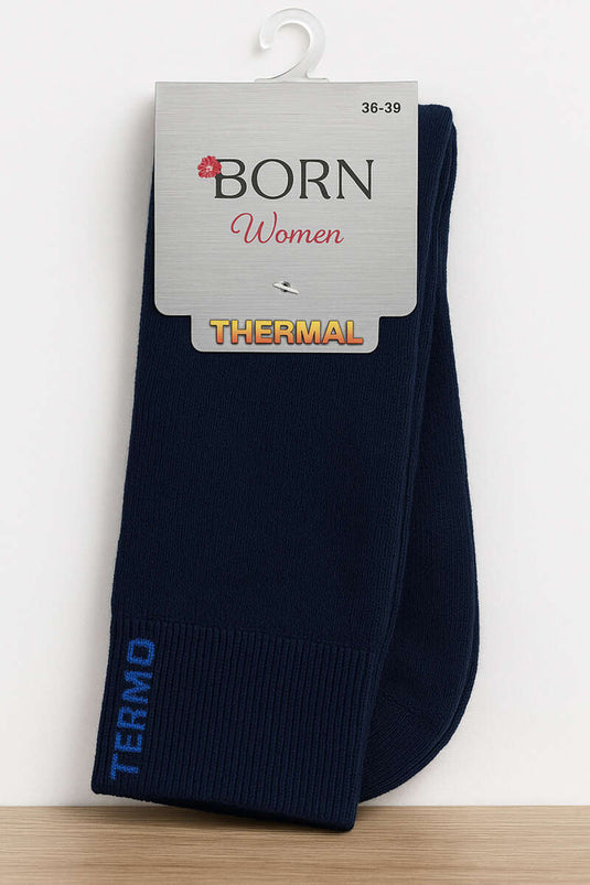 Chaussettes thermiques en éponge pour femmes, bleu marine