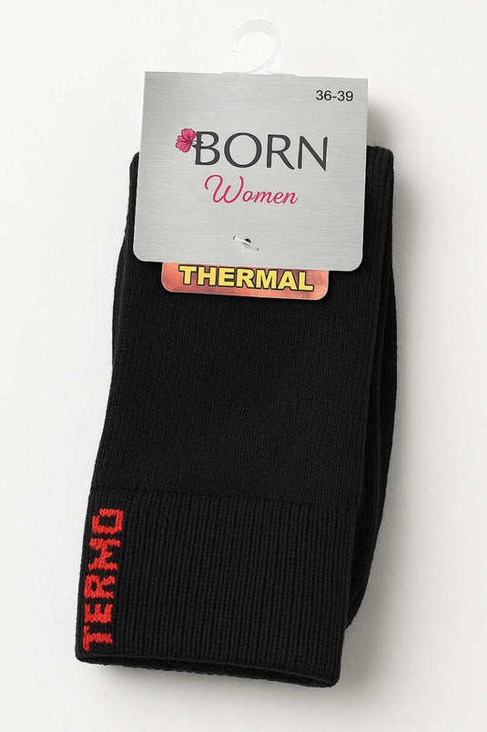 Chaussettes thermiques en éponge pour femme, noires