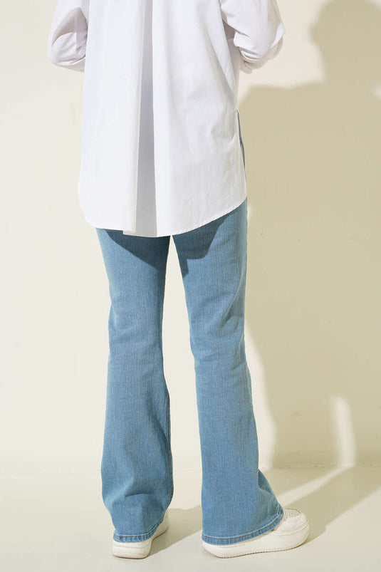 Uitlopende broek met hoge taille, lichtblauw