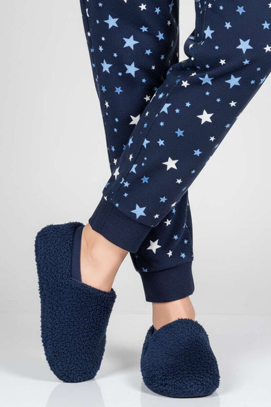 Damesslippers van zacht marineblauw