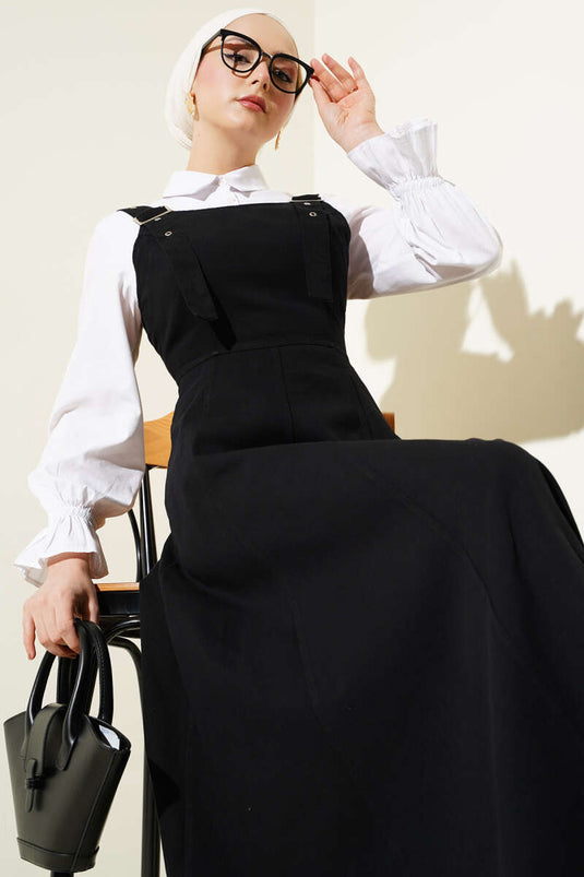 Gilet in gabardine con spalline spesse nero