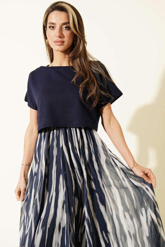 Kalın Askılı Şifon Elbise Lacivert