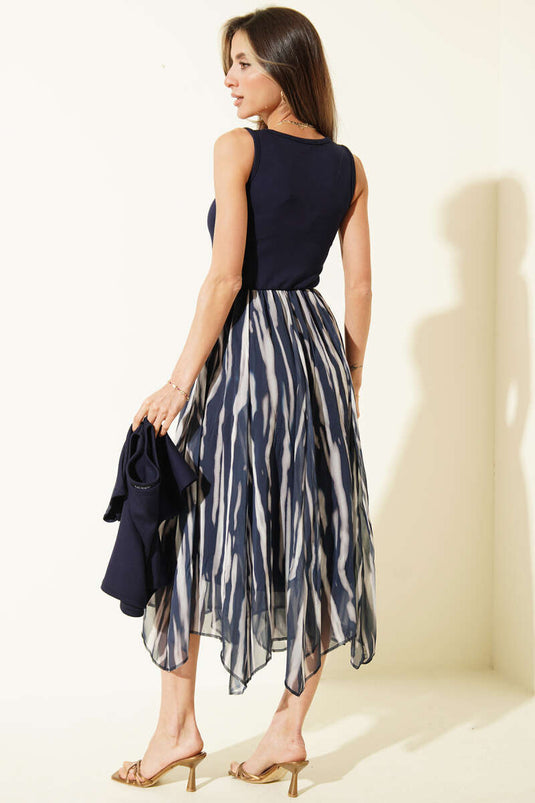 Kalın Askılı Şifon Elbise Lacivert