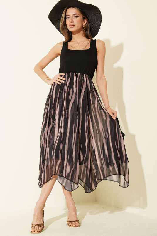 Kalın Askılı Şifon Elbise Siyah