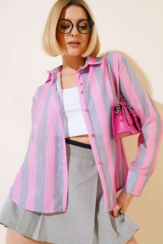 Thick Striped Shirt Pink