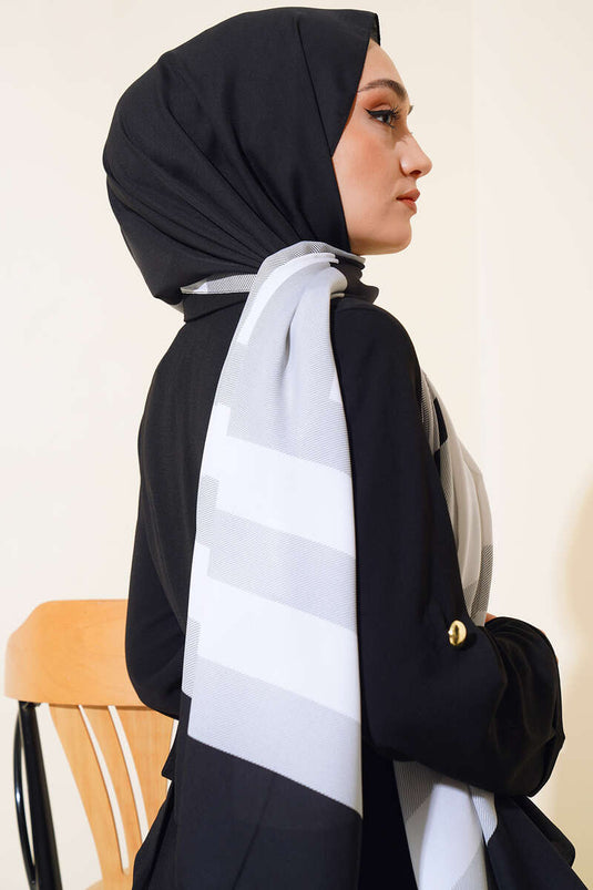 Kalın Çizgili Medine Şal Siyah Gri