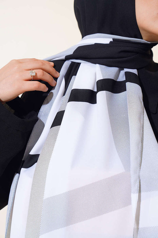 شال المدينة المنورة المخطط السميك أسود رمادي