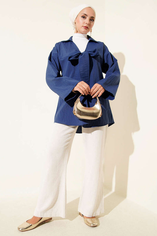 Kalın İp Bağcıklı Kimono Lacivert