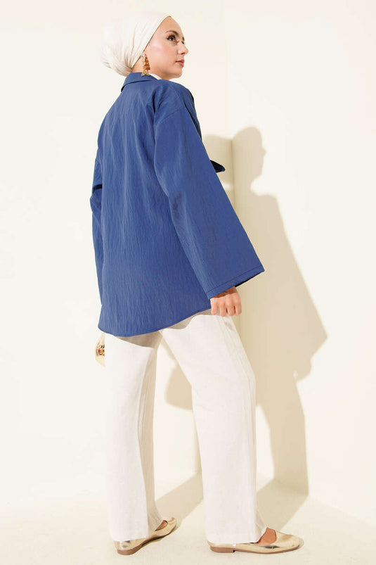 Kalın İp Bağcıklı Kimono Lacivert