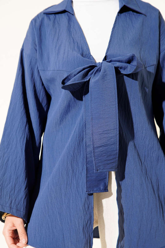 Kalın İp Bağcıklı Kimono Lacivert