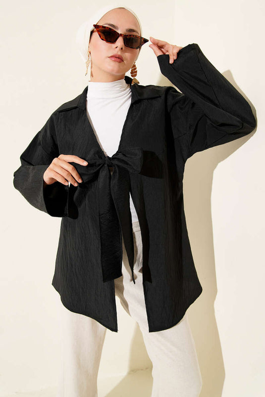 Kimono noir noué en corde épaisse