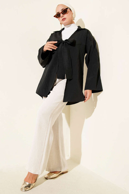 Kalın İp Bağcıklı Kimono Siyah