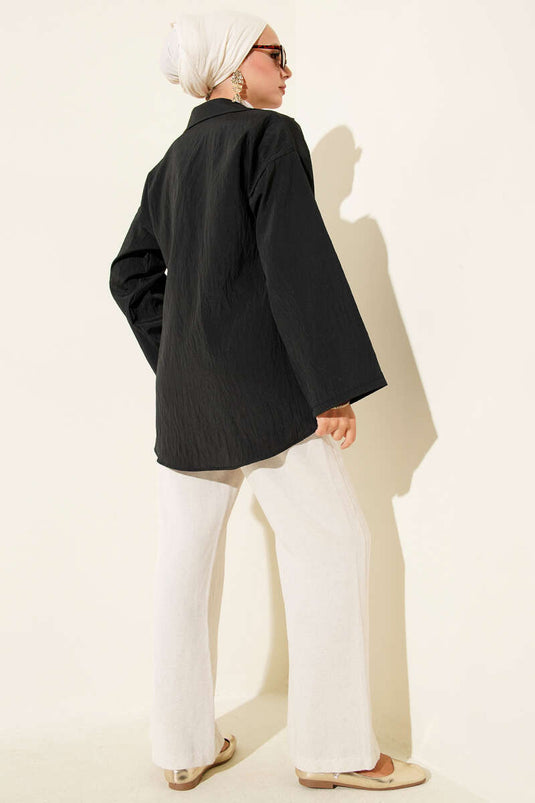 Kalın İp Bağcıklı Kimono Siyah