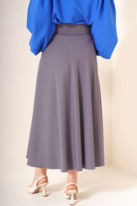 Jupe Evasée Ceinture Épaisse Gris Ardoise