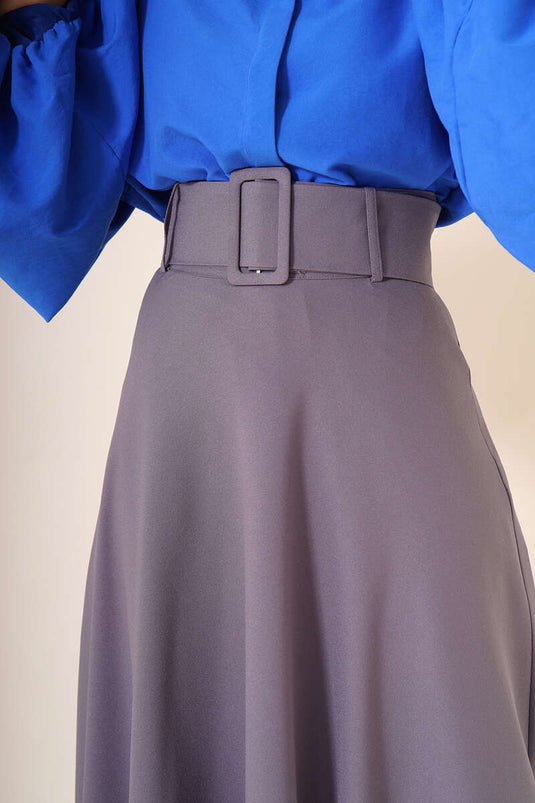 Jupe Evasée Ceinture Épaisse Gris Ardoise
