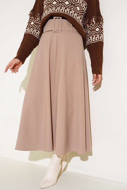 Jupe Évasée Ceinturée Épaisse Vison