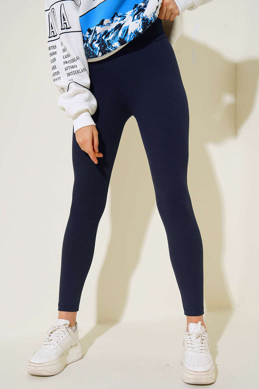 Thick Rubber Band Leggings Navy Blue