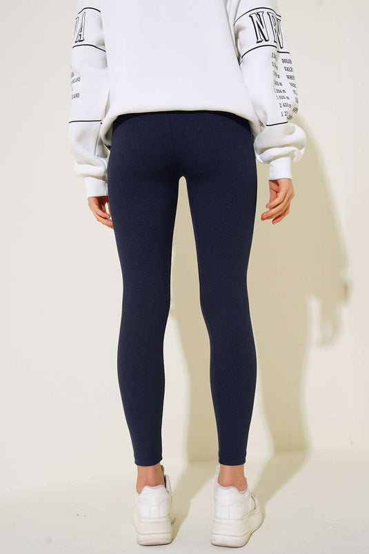 Thick Rubber Band Leggings Navy Blue