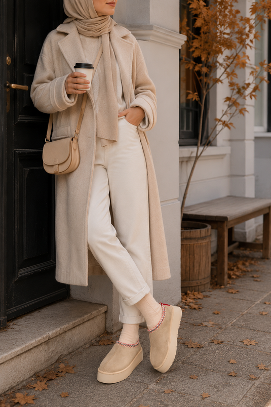 Dikke Zool Bont Mini Laarzen Beige