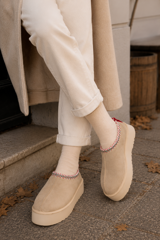Dikke Zool Bont Mini Laarzen Beige