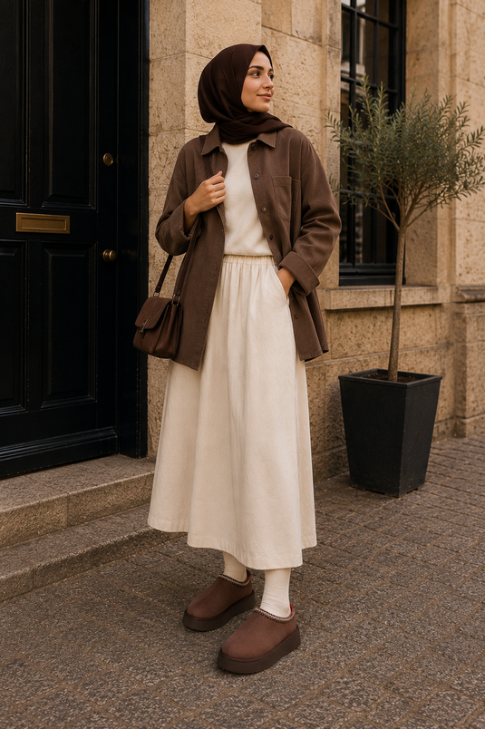 Thick-soled, fur-lined mini boots, brown.