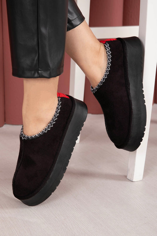 Thick Sole Fur-Lined Mini Boot Black