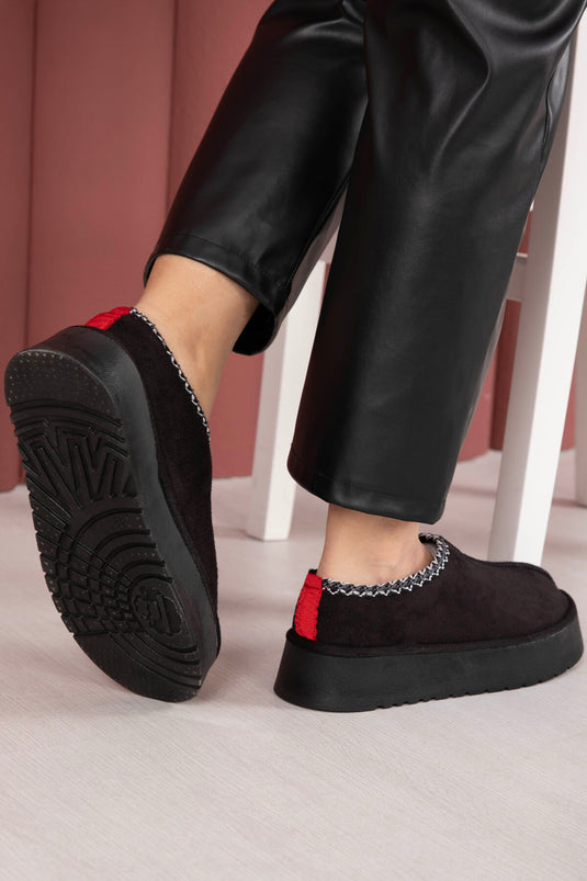 Thick Sole Fur-Lined Mini Boot Black