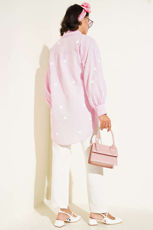 Leinenhemd mit Herz-Print Rosa