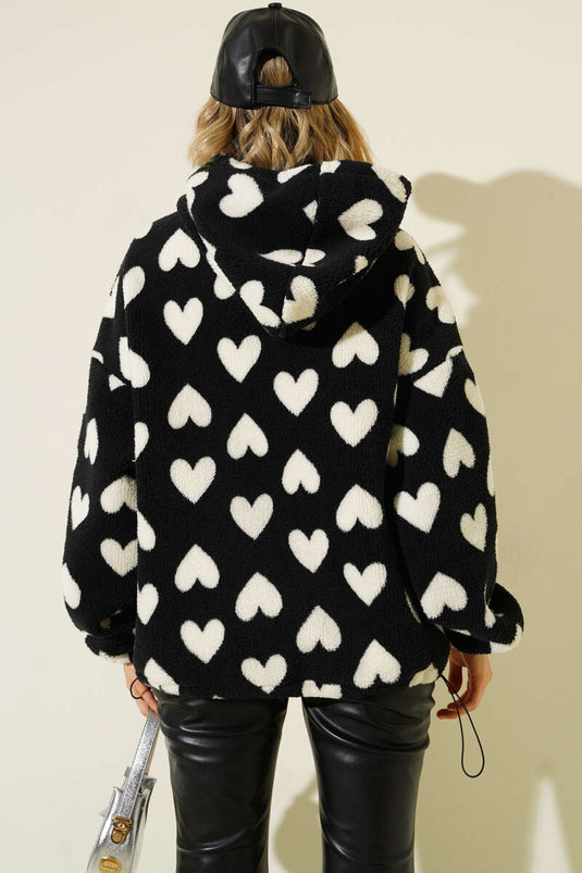 كارديجان أسود فاخر مطبوع عليه قلوب