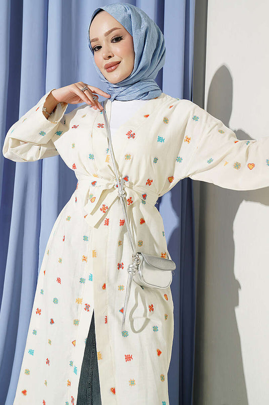 Kimono En Lin À Motif Cœur Beige