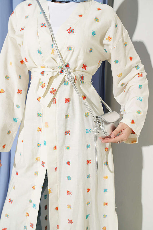 Kimono En Lin À Motif Cœur Beige