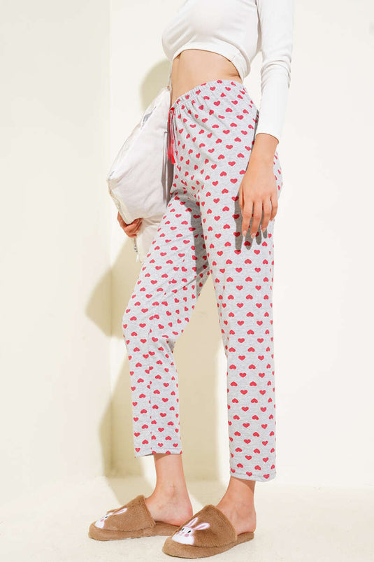 Heart Patterned Pajama Bottoms in Gray