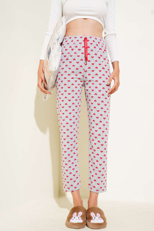 Heart Patterned Pajama Bottoms in Gray