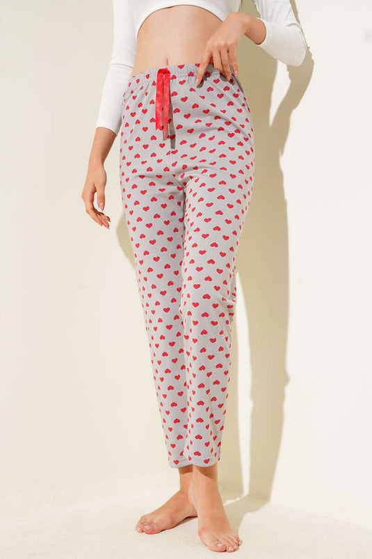 Heart Patterned Pajama Bottoms Slate Gray