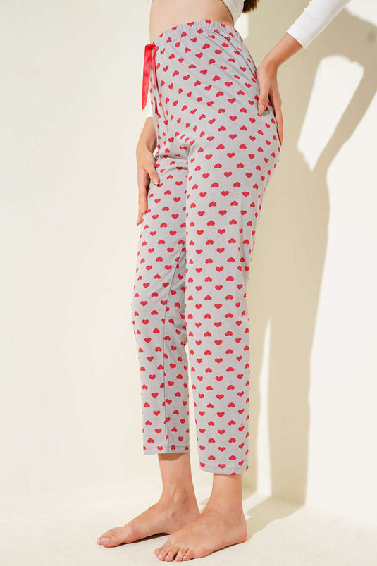 Heart Patterned Pajama Bottoms Slate Gray