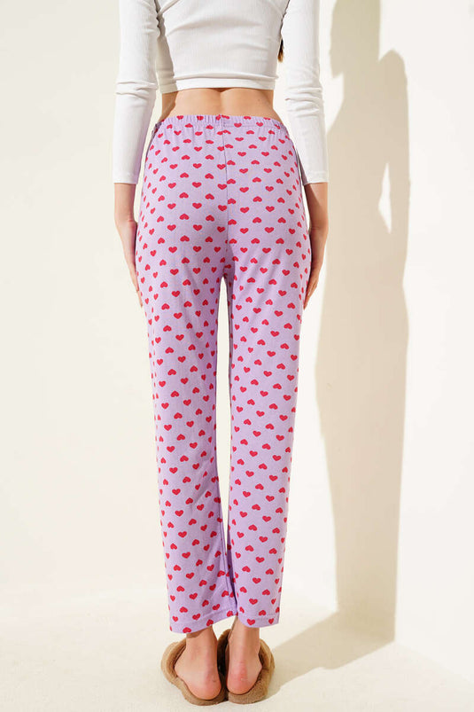 Heart Patterned Pajama Bottoms Lilac