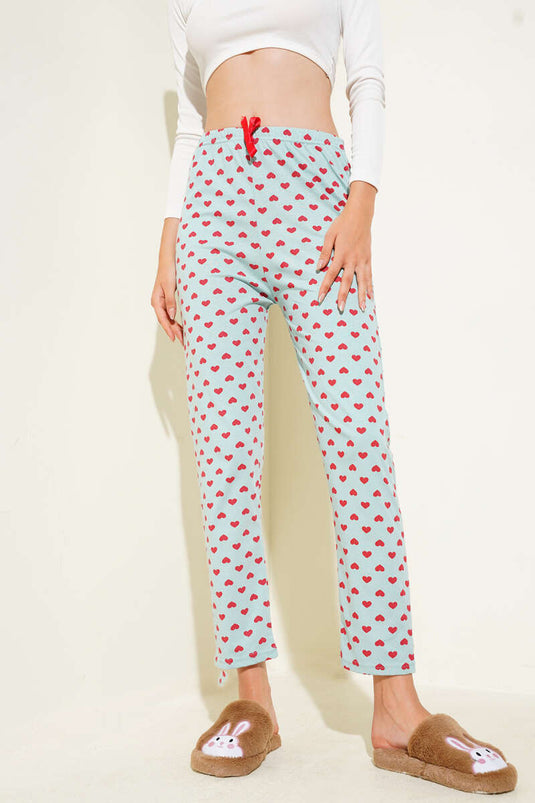 Heart Patterned Pajama Bottoms Mint