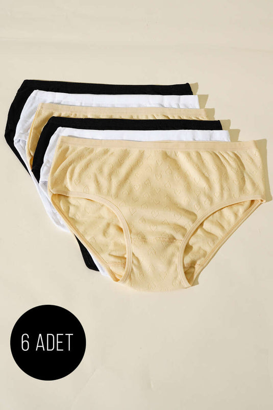 Kalp Detaylı 6'lı Bayan Külot Asorti 1